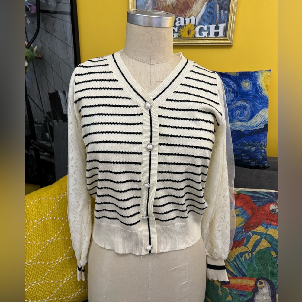 🤍Elegant Mock Two-Piece Striped Knit Top